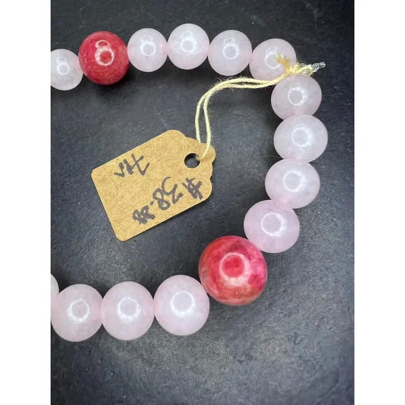 NEW Rose quartz and gemmy rhodonite stretch cord 7 inch bracelet - Picture 5 of 11